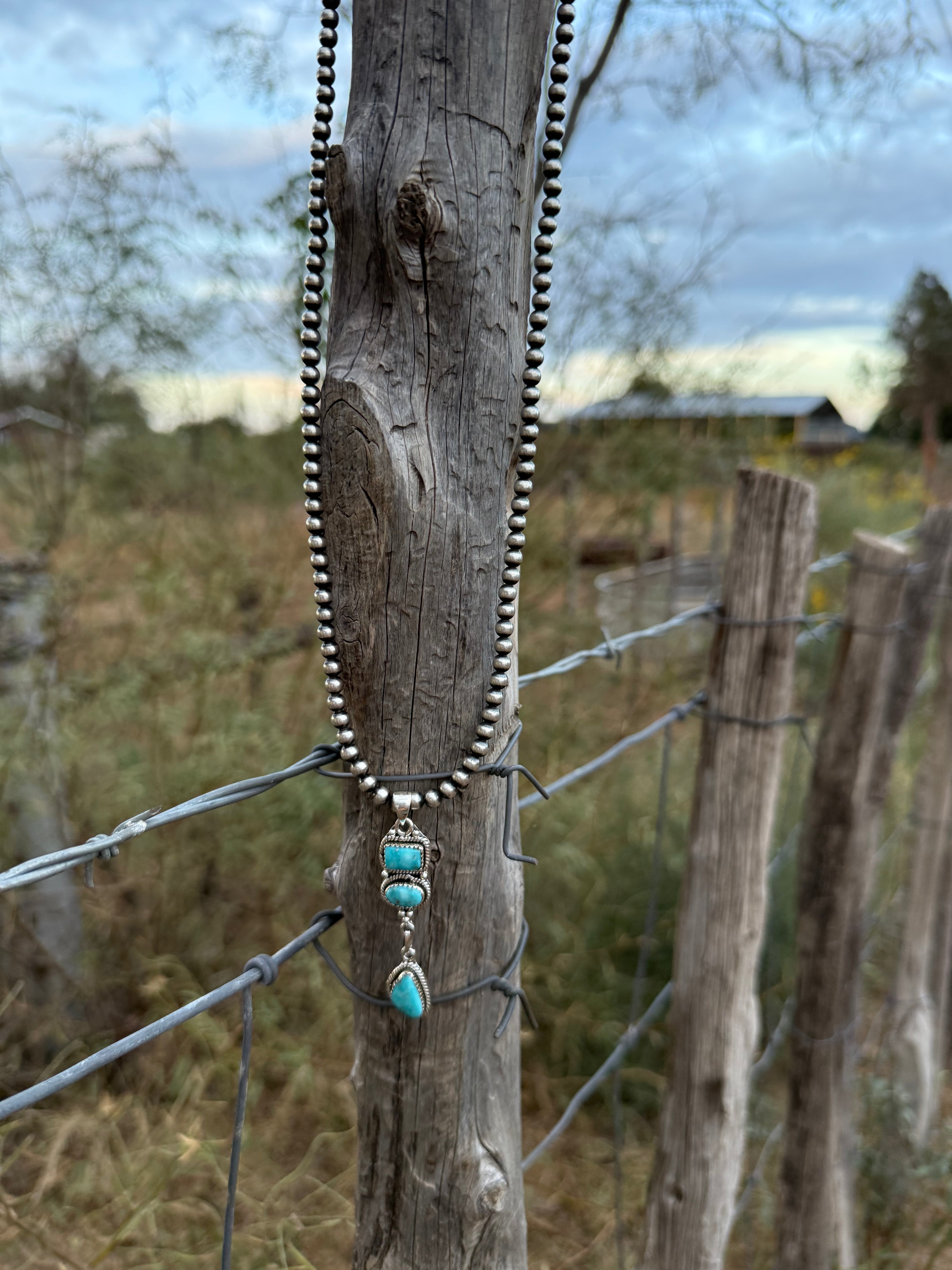 White Water Turquoise Three Stone Dangle Pendant