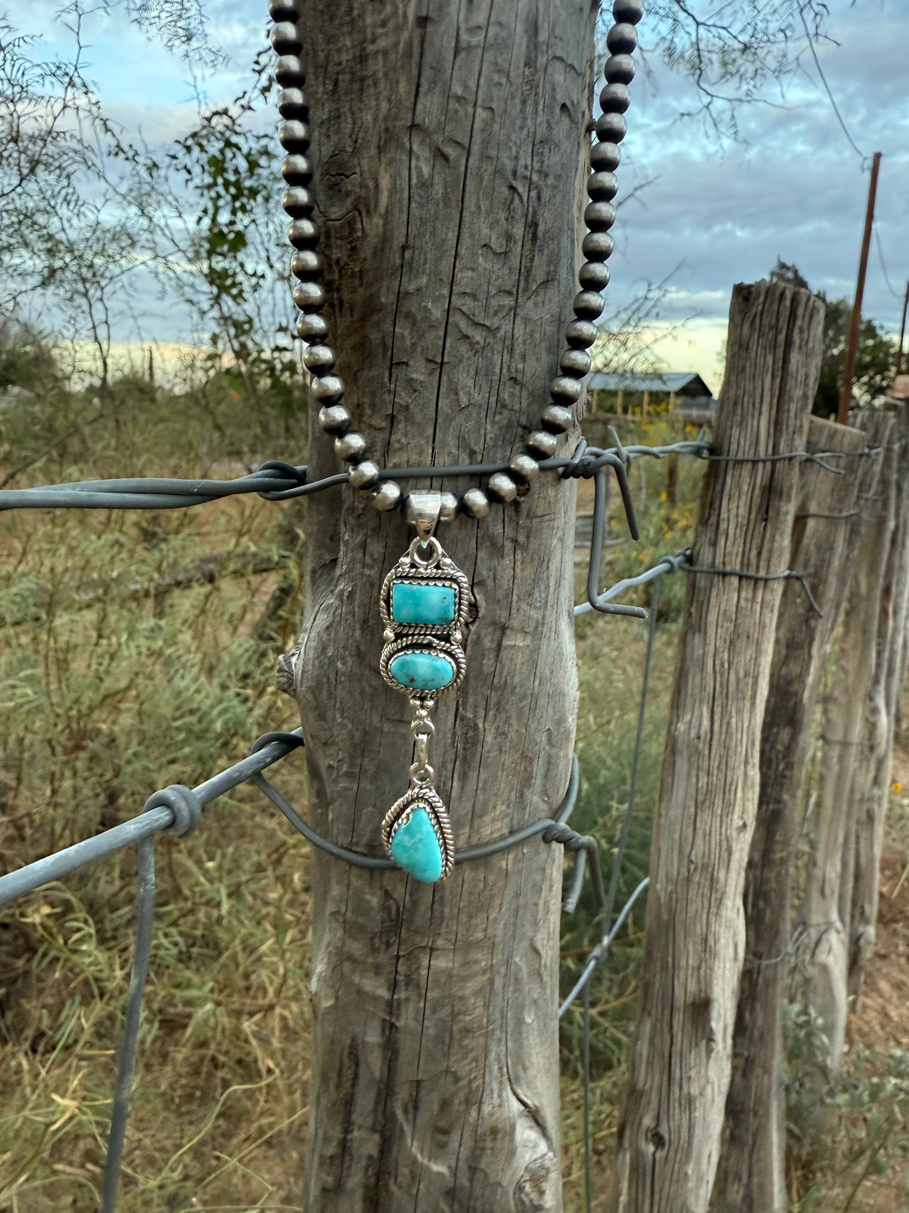 White Water Turquoise Three Stone Dangle Pendant