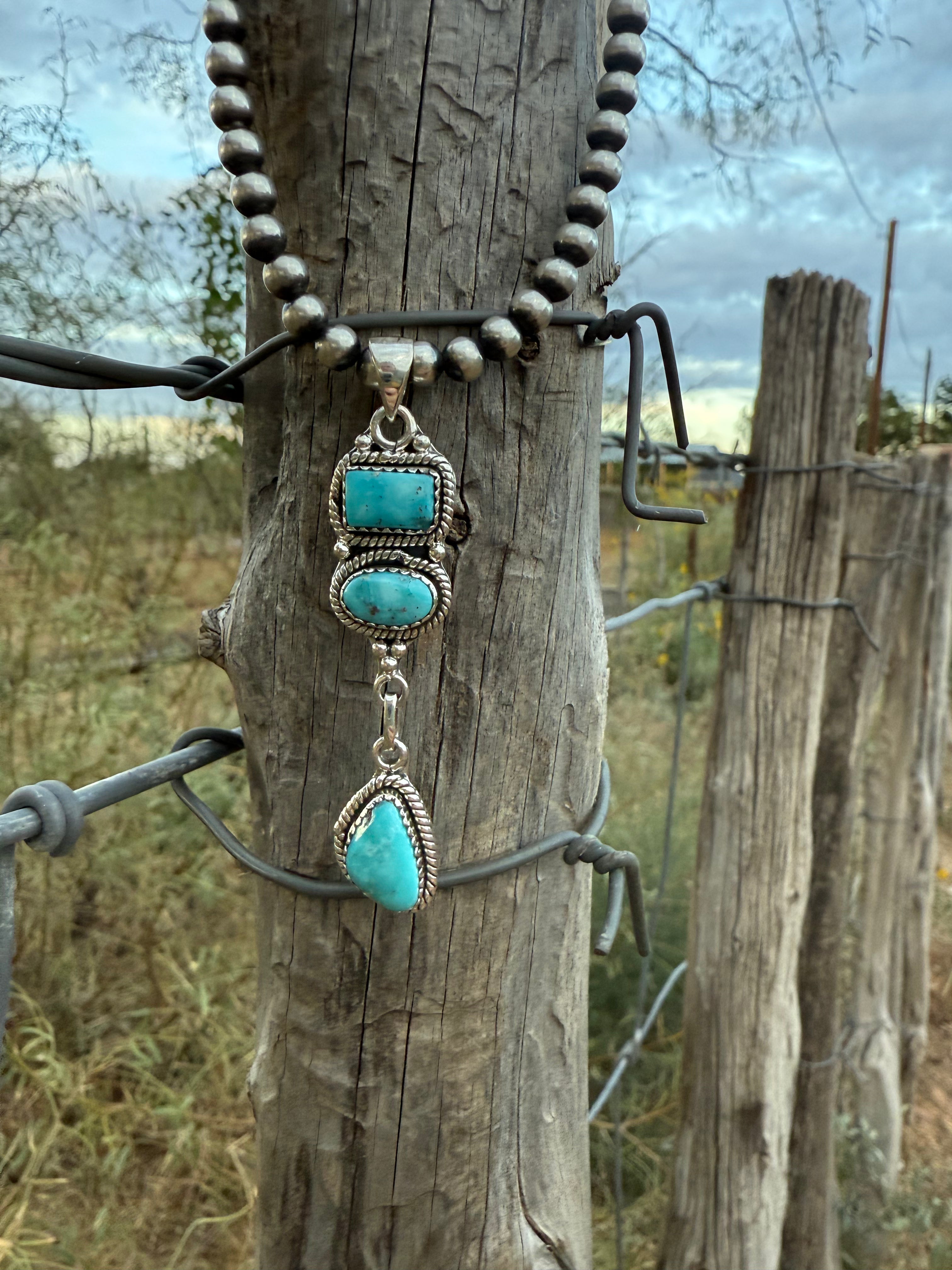 White Water Turquoise Three Stone Dangle Pendant