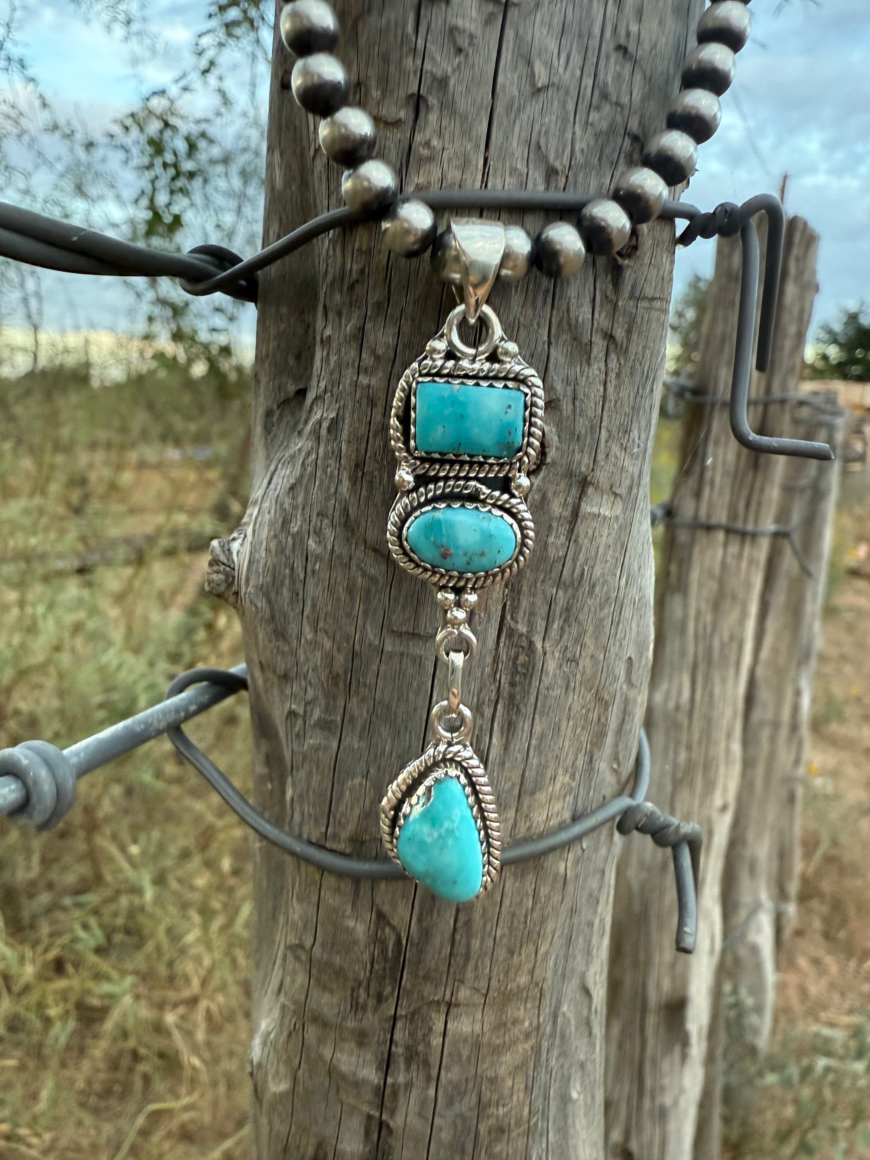 White Water Turquoise Three Stone Dangle Pendant