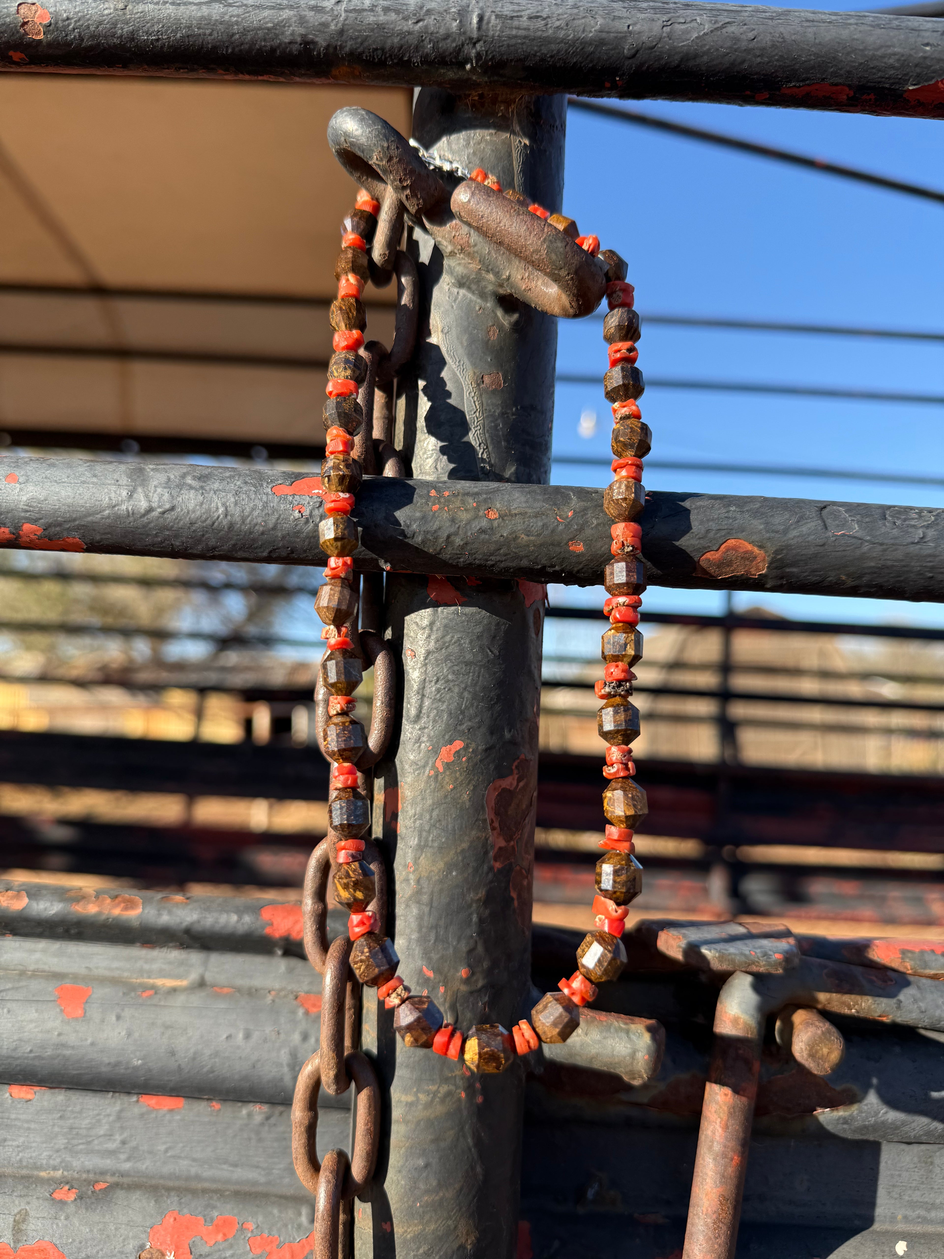 Tiger's Eye and Coral Necklace