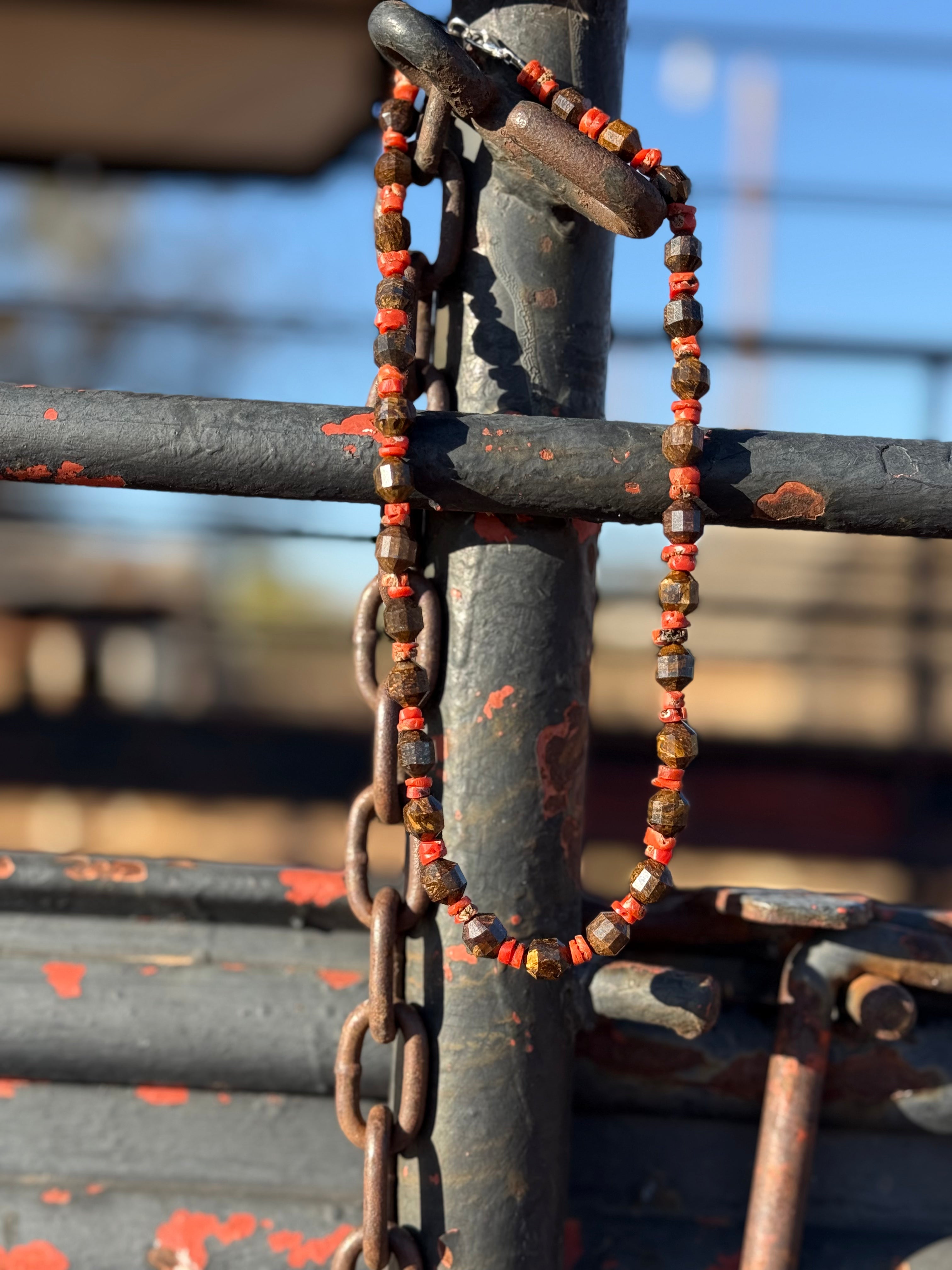 Tiger's Eye and Coral Necklace