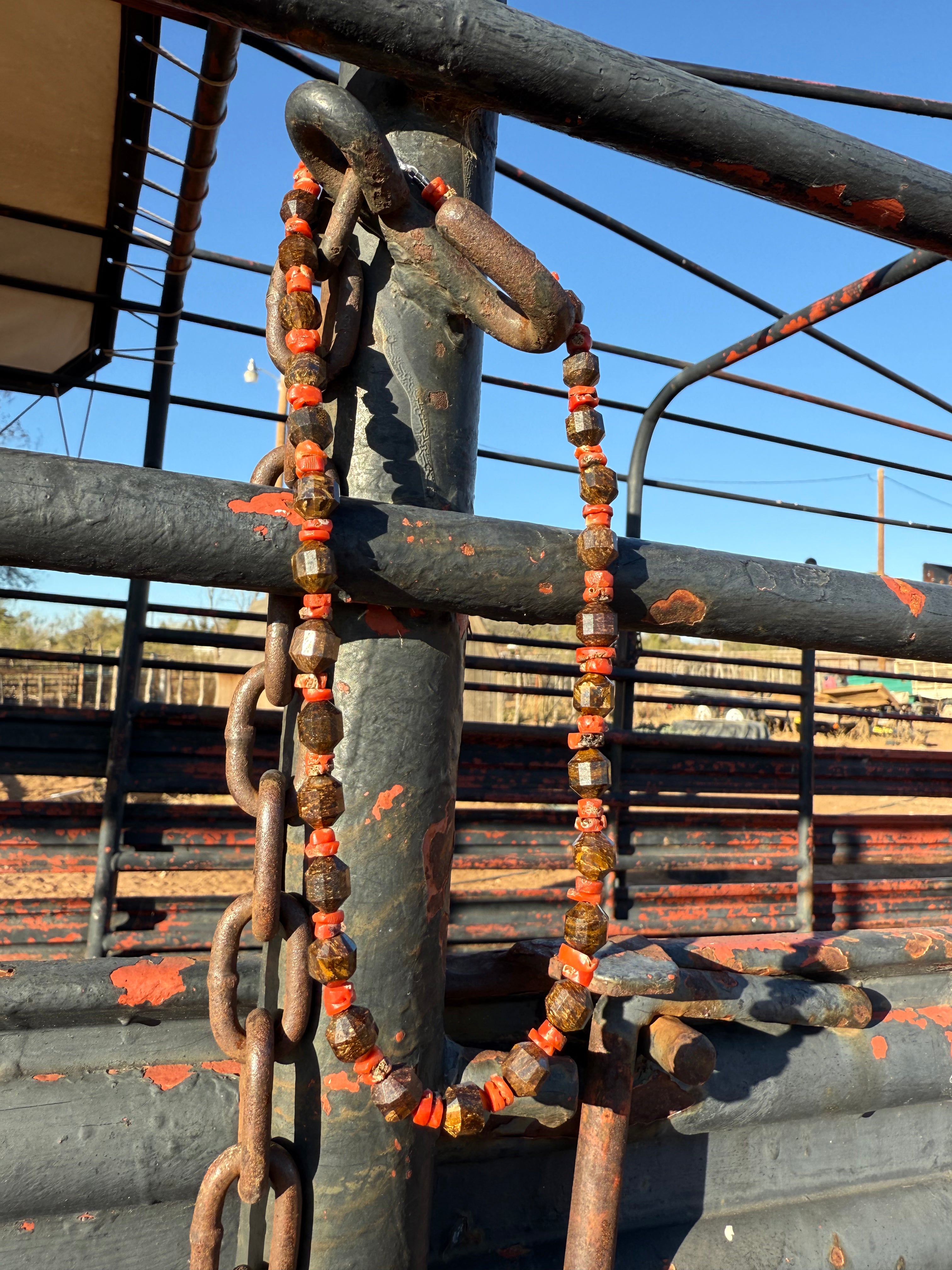 Tiger's Eye and Coral Necklace